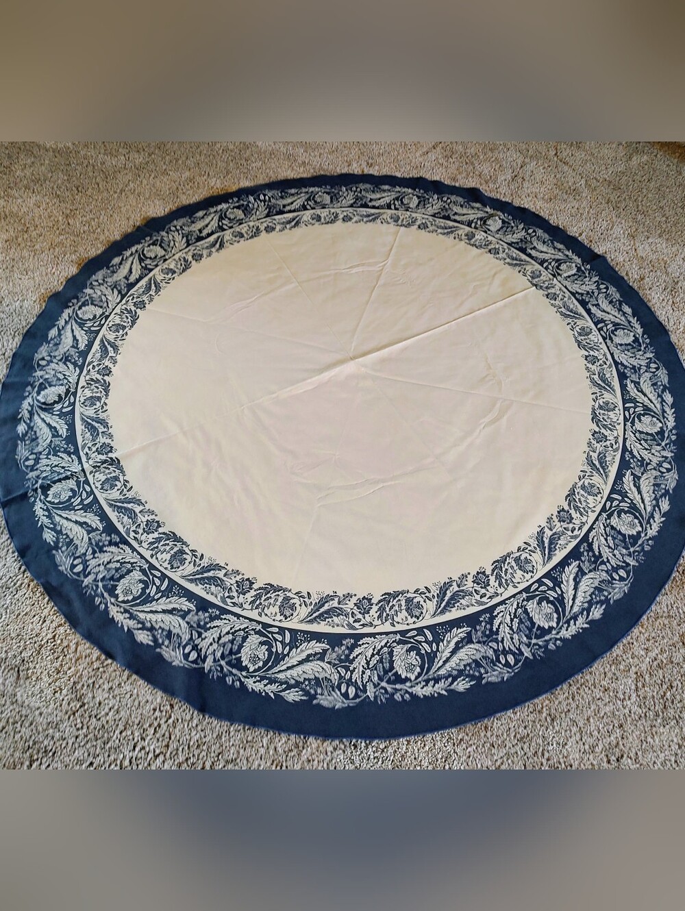 Vintage French Provincial 100% Heavy Cotton 68" Round Table Cloth Rolled Hem